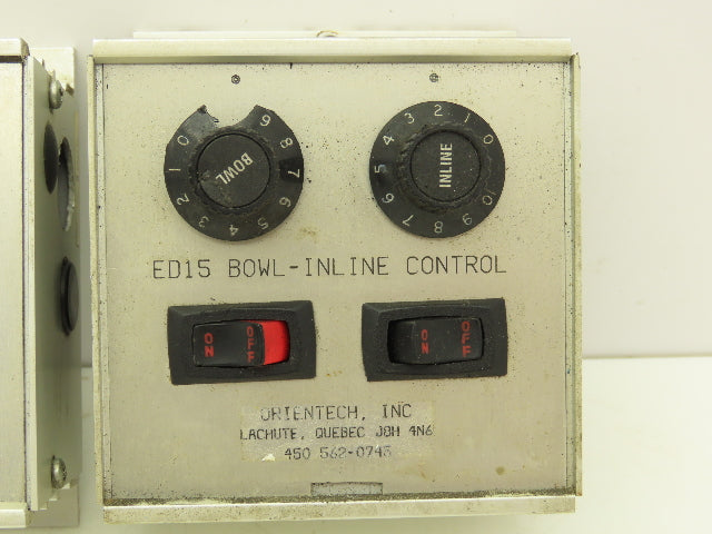 Orientech ED15 Dual Vibratory Feeder Bowl Inline Control Lot of 2