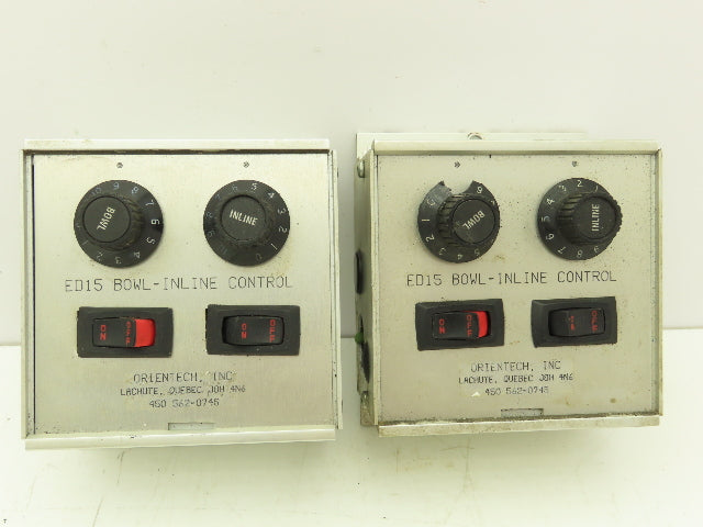 Orientech ED15 Dual Vibratory Feeder Bowl Inline Control Lot of 2