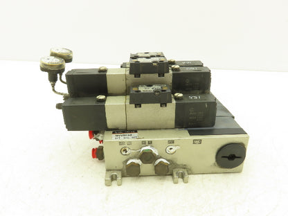 SMC NVV5FS201T07102T Pneumatic 7-Station Solenoid Valve Manifold Assembly 24VDC