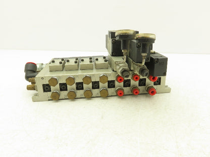 SMC NVV5FS201T07102T Pneumatic 7-Station Solenoid Valve Manifold Assembly 24VDC