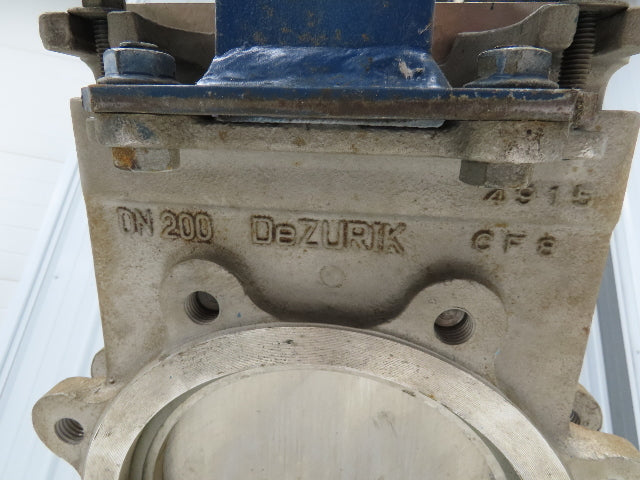 DeZurik KBD 8" 304 Stainless Lug Knife Gate Valve Pneumatic Cylinder Actuator