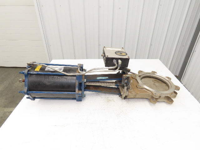 DeZurik KBD 8" 304 Stainless Lug Knife Gate Valve Pneumatic Cylinder Actuator