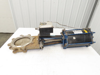 DeZurik KBD 8" 304 Stainless Lug Knife Gate Valve Pneumatic Cylinder Actuator