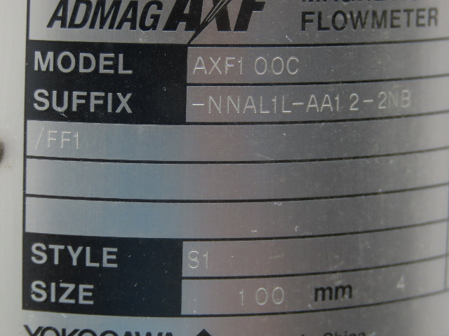 Yokogawa ADMAG AXF AXF100C-NNAL1L-AA12-2NB/FF1 Magnetic Flow Tube Meter 4" 100mm
