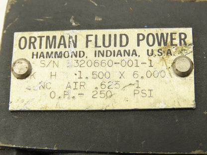 Ortman 1.500x6.000 Pneumatic Air Cylinder 1-1/2"Bore 6" Stroke  Lot of 2