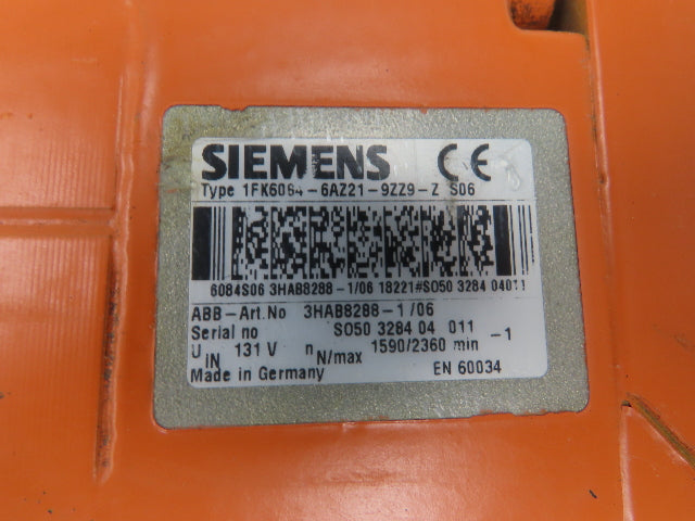 Siemens 3HAB8288-1/06 AC Servo Motor 131V 2360RPM