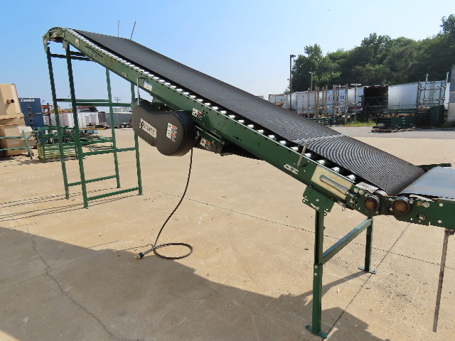 Dematic 42"x 27' Flat to Incline Belt Conveyor LH Center Drive 460V 216fpm 115"H