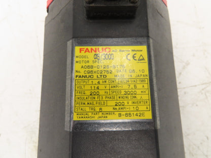 Fanuc A06B-0128-B175-R AC Servo Motor 114V 3PH 3000 RPM -Encoder A860-0360-V501