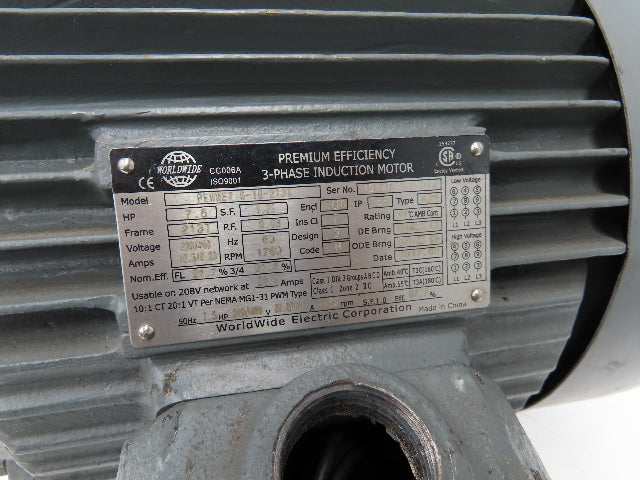 Worldwide Electric PEWWE7.5-18-213T Induction Motor 7.5Hp 1760rpm 230/460V 3PH