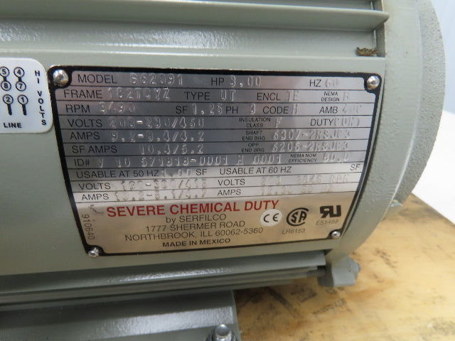 US Motors G62091 Severe Chemical Duty Pump Motor 3Hp 3500rpm 230/460 3PH 182TCYZ