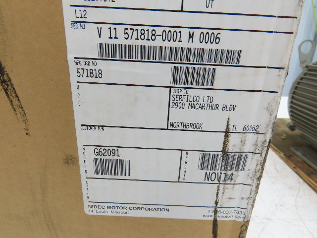 US Motors G62091 Severe Chemical Duty Pump Motor 3Hp 3500rpm 230/460 3PH 182TCYZ