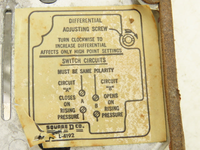 Square D 9012 AMW1  Pressure Switch 0.25-2.5# 120V-600VAC Lot Of 4