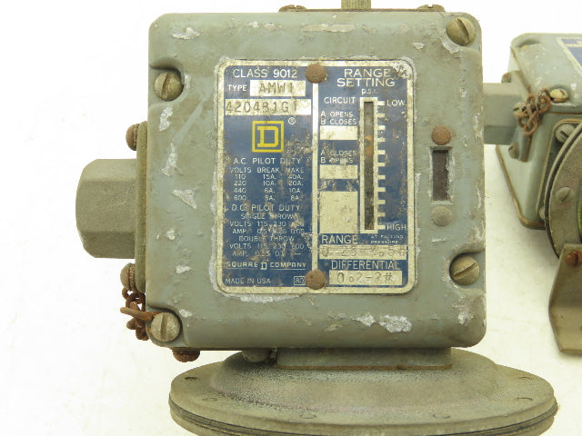 Square D 9012 AMW1  Pressure Switch 0.25-2.5# 120V-600VAC Lot Of 4
