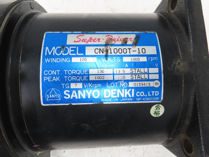 Sanyo Denki CN1000T10 CN-1000T-10 AC Servo Motor 120V 1000RPM Super-Driver