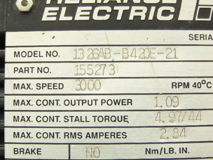 Reliance Electric 1326AB-B420E-21 AC Servo Motor 460V 3Ph 1.09kw 3000 RPM