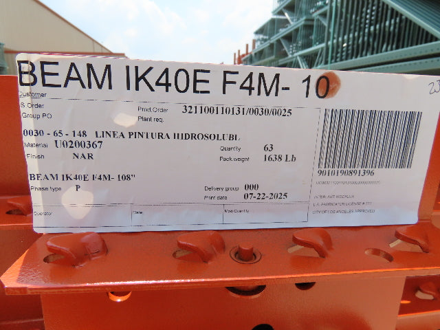 Interlake 108"x 4" Teardrop Pallet Racking Rack Step Beam Crossmember 4390Lb 40E