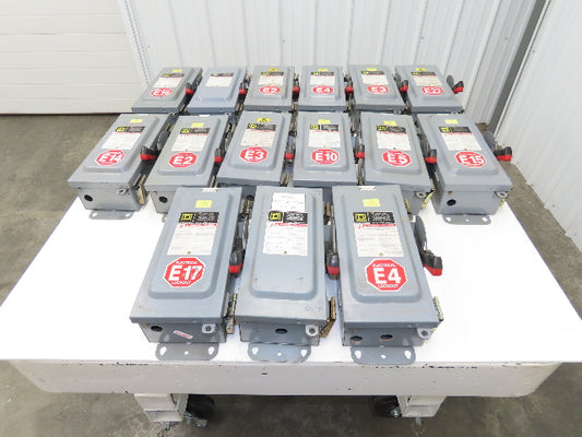 Square D HU361 Safety Disconnect Switch 30A 600V 3Ph 30HP Non Fused Lot Of 15