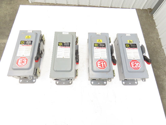 Square D HU-361 Safety Disconnect Switch 30A 600V 3Ph 30HP Non Fused Lot Of 4