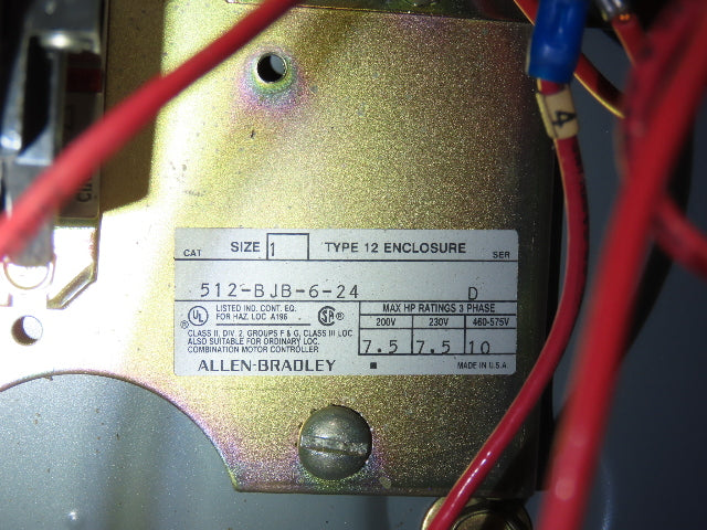 Allen Bradley 512-BJB-6-24 Combination Controller Size 1 Ser D 10Hp 600V