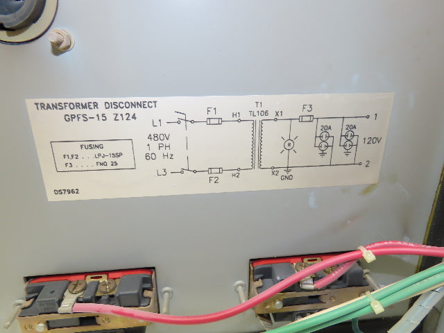 Daykin GPFS-15 Z124 Stepdown Transformer Disconnect 3kVA 1Ph HV 480V LV 120V