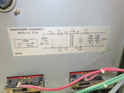 Daykin GPFS-15 Z124 Stepdown Transformer Disconnect 3kVA 1Ph HV 480V LV 120V