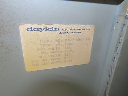 Daykin DTFP-0507 WR Stepdown Transformer Disconnect 1.5kVA 1Ph HV 460V LV 115V