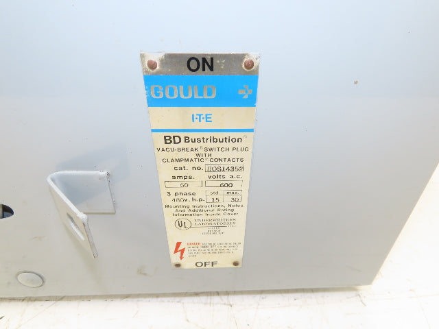 Gould Modicon BOS14352 Vacu-Break Switch Plug W Clampmatic Contacts 60A 600V
