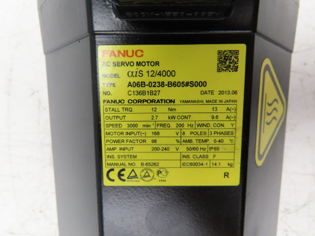 Fanuc A06B-0238-B605#S000 AC Servo Motor 2.7 kw 3000 RPM Pulsecoder