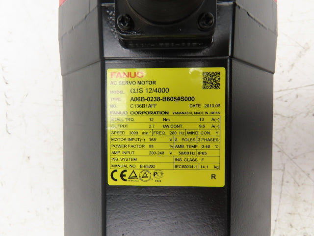 Fanuc A06B-0238-B605#S000 AC Servo Motor 2.7 kw 3000 RPM Pulsecoder