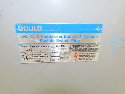 Gould Modicon RV363G Bus Duct Systems Fusible Switch Plug XL-X Feederiser 100A