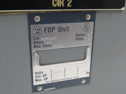 Westinghouse FDP326R Safety Disconnect Switch 600A 240VAC 100Hp 3Ph Fused
