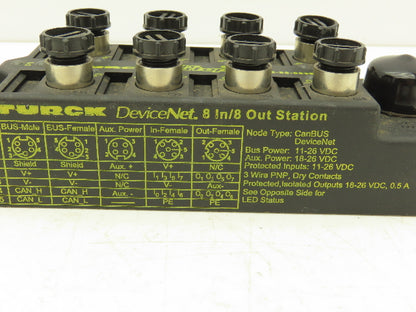 Turck CDN-IOM-88-0036 Bus Stop Device Net 8 In/8 Out Station 11-26VDC Input