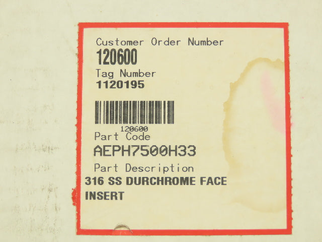 Flowserve AEPH7500H33 316SS Durchrome Face Insert Ring Valve Kit 176mm ID 120600