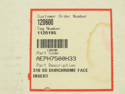 Flowserve AEPH7500H33 316SS Durchrome Face Insert Ring Valve Kit 176mm ID 120600