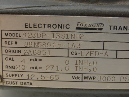 Foxboro 823DP-I3S1NH2 Electronic Pressure Transmitter 12.5-65VDC 3000PSI