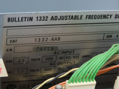 Allen Bradley 1332-AAB Bulletin VFD Adjustable Frequency Drive 460V 2.1A 3 Phase