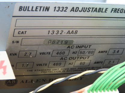 Allen Bradley 1332-AAB Bulletin VFD Adjustable Frequency Drive 460V 2.1A 3 Phase