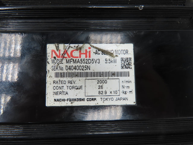 Nachi-Fujikoshi MFMA552D5V3 AC Servo Motor 5.5kW 2000RPM with Encoder