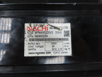 Nachi-Fujikoshi MFMA552D5V3 AC Servo Motor 5.5kW 2000RPM with Encoder