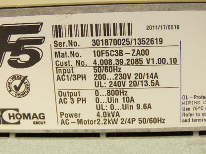 KEB 10F5C3B-ZA00 Combivert Frequency Controller AC Drive 240VAC 50-60Hz