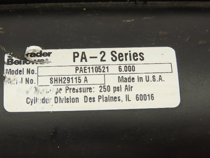 Schrader Bellows PAE110521 Pneumatic Air Cylinder 4"Bore 6"Stroke 250psi Foot Mt