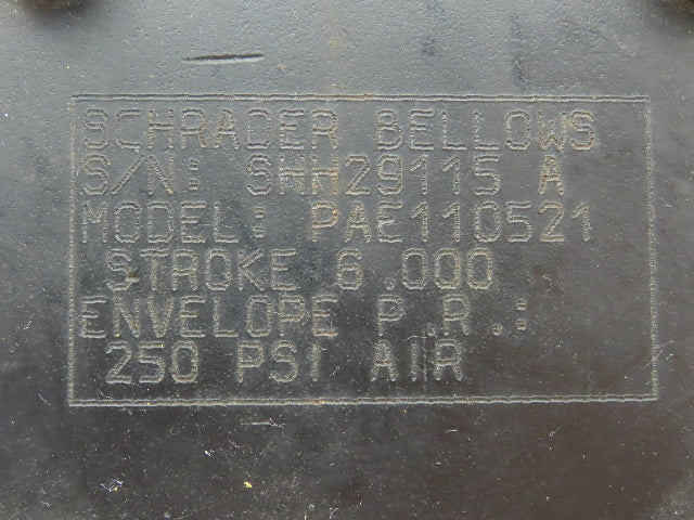 Schrader Bellows PAE110521 Pneumatic Air Cylinder 4"Bore 6"Stroke 250psi Foot Mt