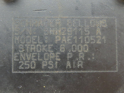 Schrader Bellows PAE110521 Pneumatic Air Cylinder 4"Bore 6"Stroke 250psi Foot Mt