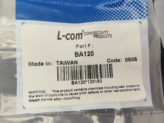 L-Com BA120 Straight Coaxial Adapter F-Male/BNC Female 50 Ohm  Lot of 10