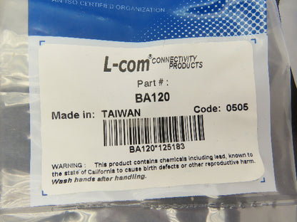 L-Com BA120 Straight Coaxial Adapter F-Male/BNC Female 50 Ohm  Lot of 10