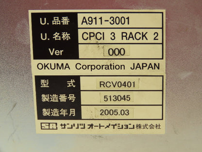 Okuma RCV0401 Machine Control CPCI 3 Rack 2 CPU Windows XP Professional Embedded