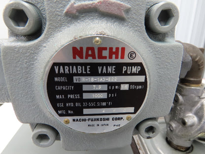 Graham Hydraulic Power Unit Nachi Pump 12 Gal 7.9gpm 1000PSI 1.5Hp 230/460V