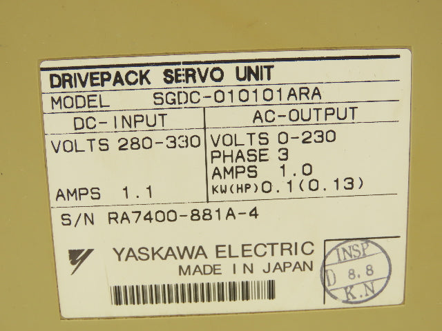 Yaskawa SGDC-010101ARA Drivepack Servo Unit 280-330V Input 0-230V Output 3Ph 1A