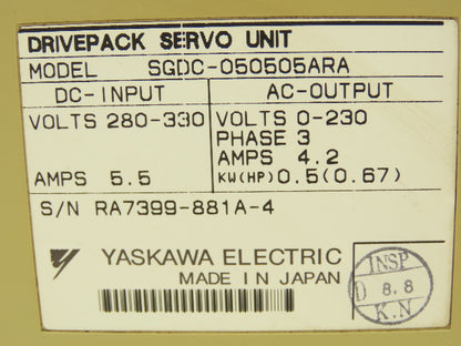Yaskawa SGDC050505ARA Drivepack Servo Unit 280-330V Input 0-230V Output 3Ph 4.2A