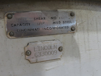 Cincinnati Sheet Metal Shear 1/4"x 10' AccuCut Feed Table PMI Shearmate Outfeed